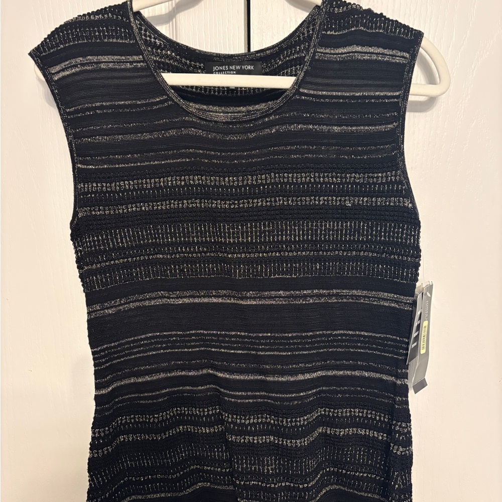 Jones New York Women's Black and Silver Striped Tank Top